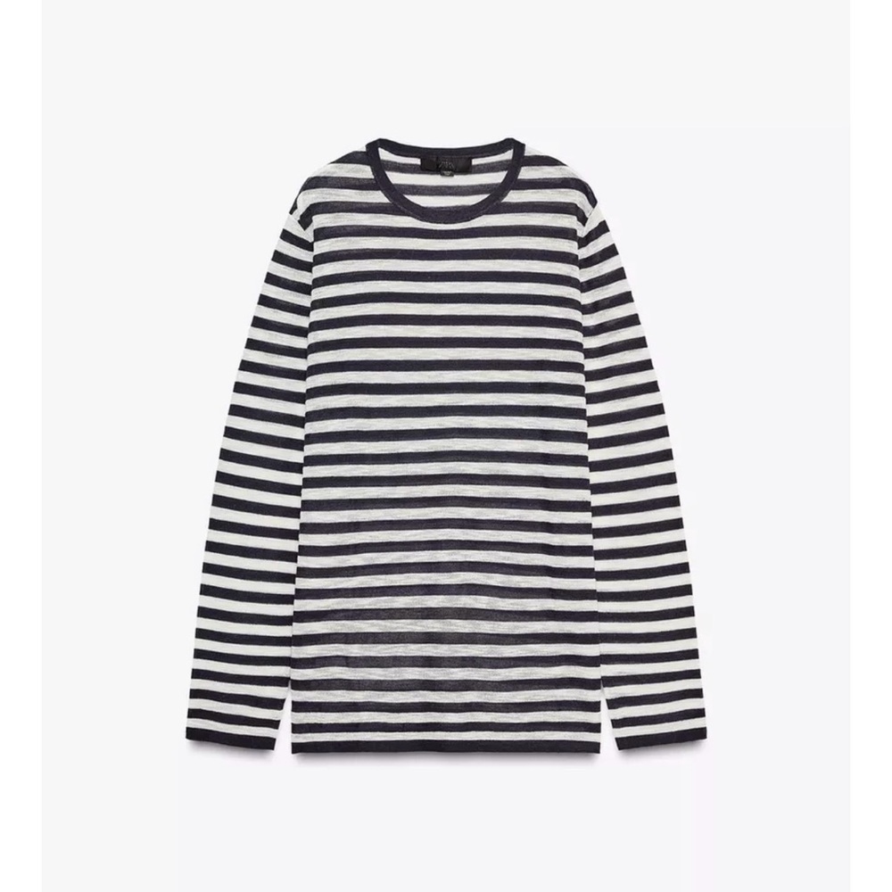 Zara Striped Fine Knit Sweater Medium Navy/White